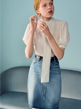 & Other Stories Printed Tie-Neck Silk Blouse